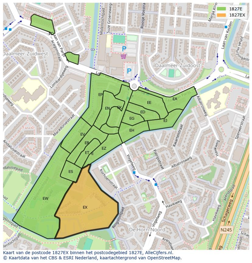 Afbeelding van het postcodegebied 1827 EX op de kaart.