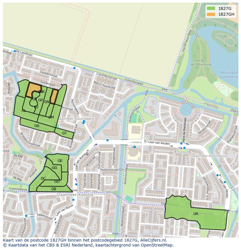 Afbeelding van het postcodegebied 1827 GH op de kaart.