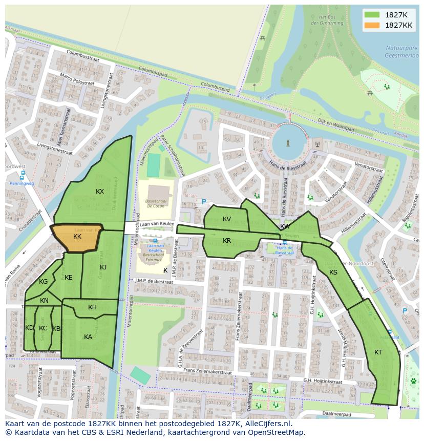 Afbeelding van het postcodegebied 1827 KK op de kaart.