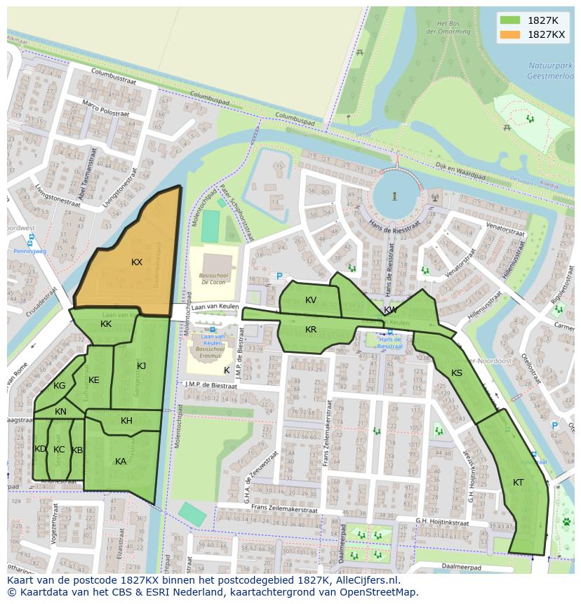 Afbeelding van het postcodegebied 1827 KX op de kaart.
