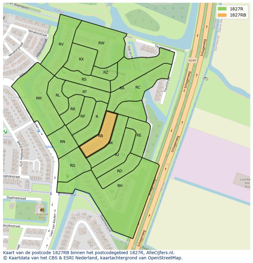 Afbeelding van het postcodegebied 1827 RB op de kaart.
