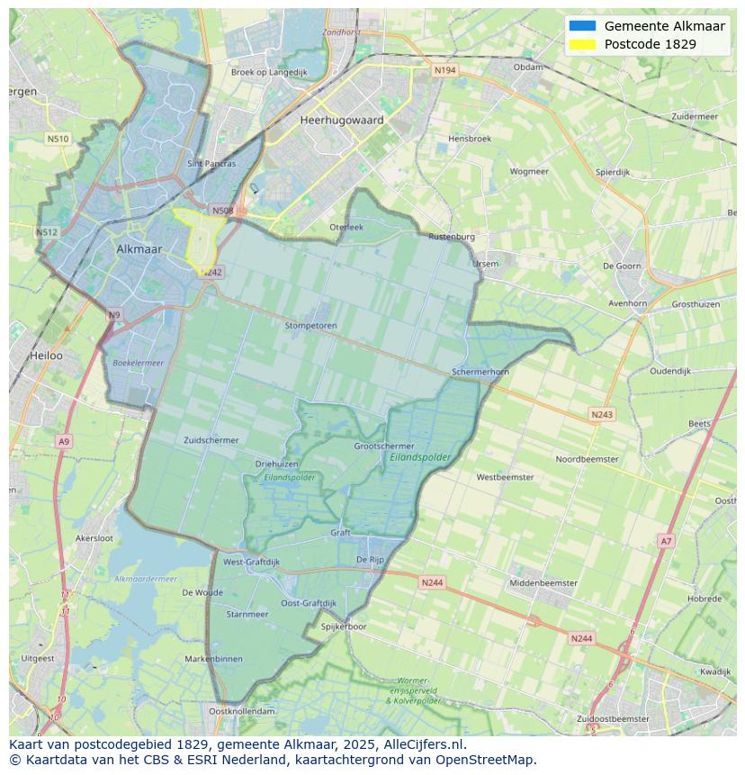 Afbeelding van het postcodegebied 1829 op de kaart.
