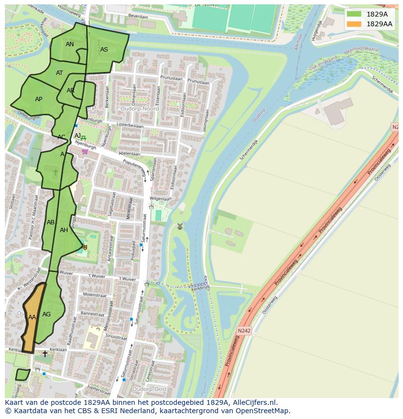 Afbeelding van het postcodegebied 1829 AA op de kaart.