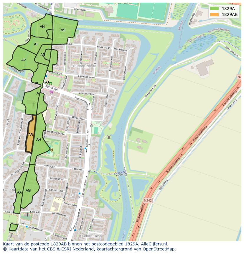 Afbeelding van het postcodegebied 1829 AB op de kaart.