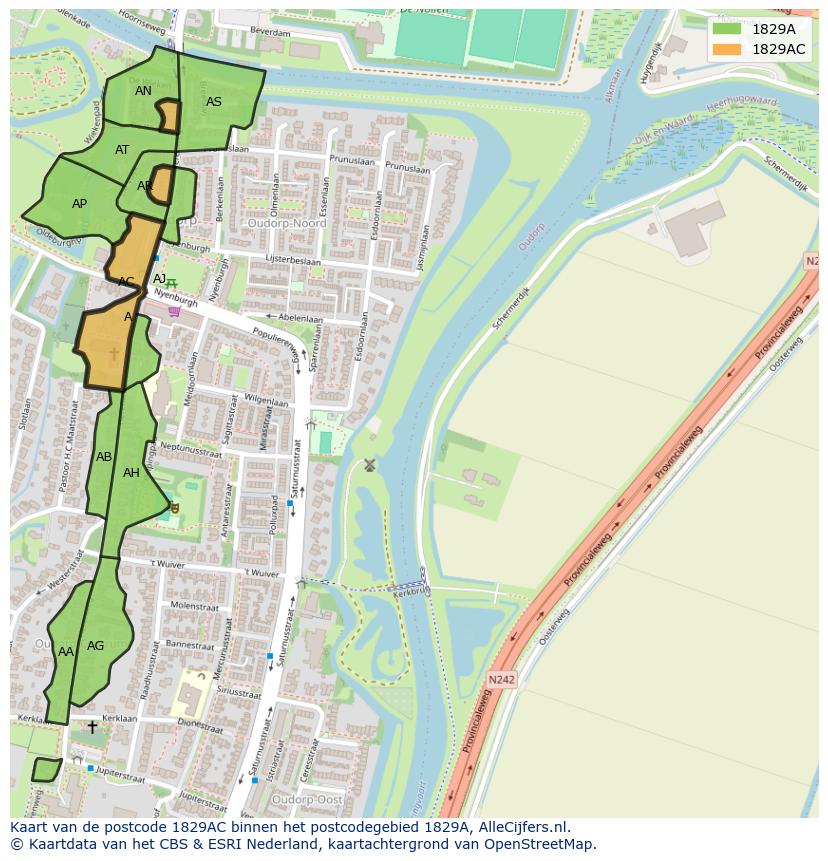 Afbeelding van het postcodegebied 1829 AC op de kaart.