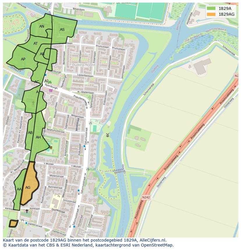 Afbeelding van het postcodegebied 1829 AG op de kaart.
