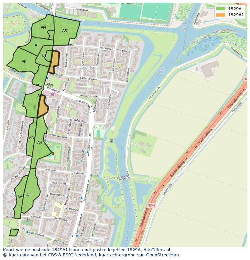 Afbeelding van het postcodegebied 1829 AJ op de kaart.