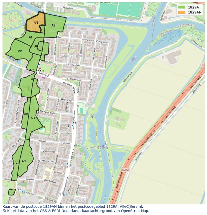 Afbeelding van het postcodegebied 1829 AN op de kaart.