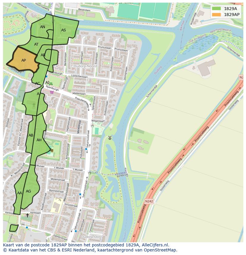 Afbeelding van het postcodegebied 1829 AP op de kaart.