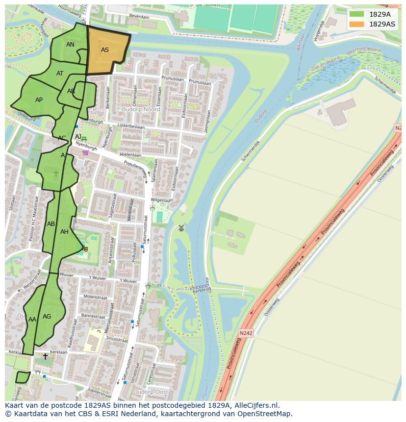 Afbeelding van het postcodegebied 1829 AS op de kaart.
