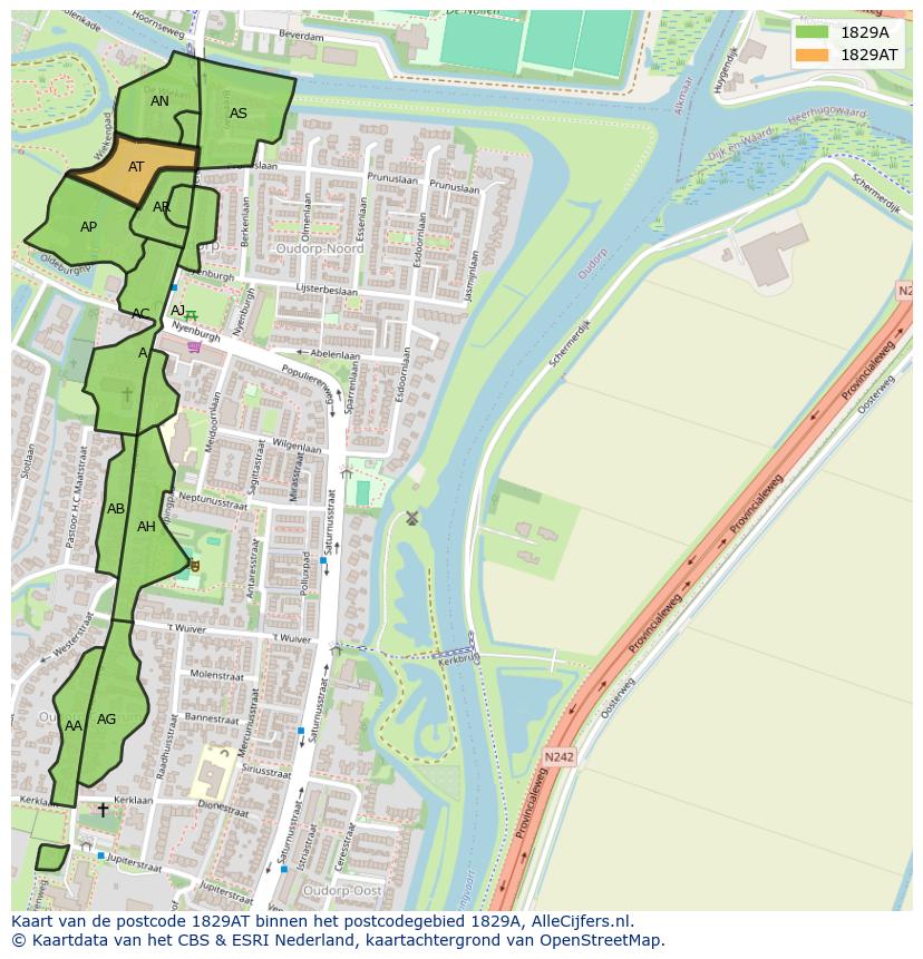Afbeelding van het postcodegebied 1829 AT op de kaart.