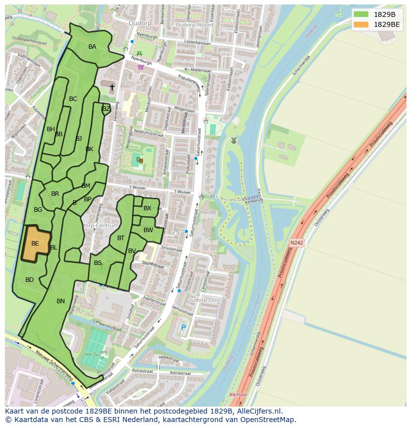 Afbeelding van het postcodegebied 1829 BE op de kaart.