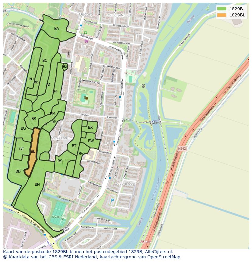 Afbeelding van het postcodegebied 1829 BL op de kaart.