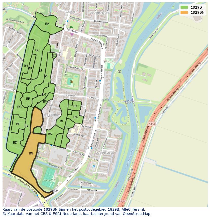 Afbeelding van het postcodegebied 1829 BN op de kaart.