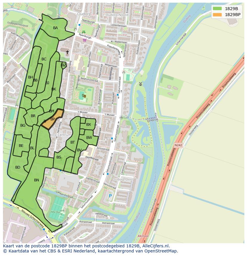 Afbeelding van het postcodegebied 1829 BP op de kaart.