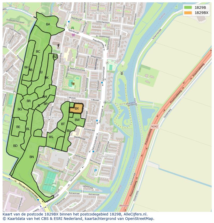 Afbeelding van het postcodegebied 1829 BX op de kaart.