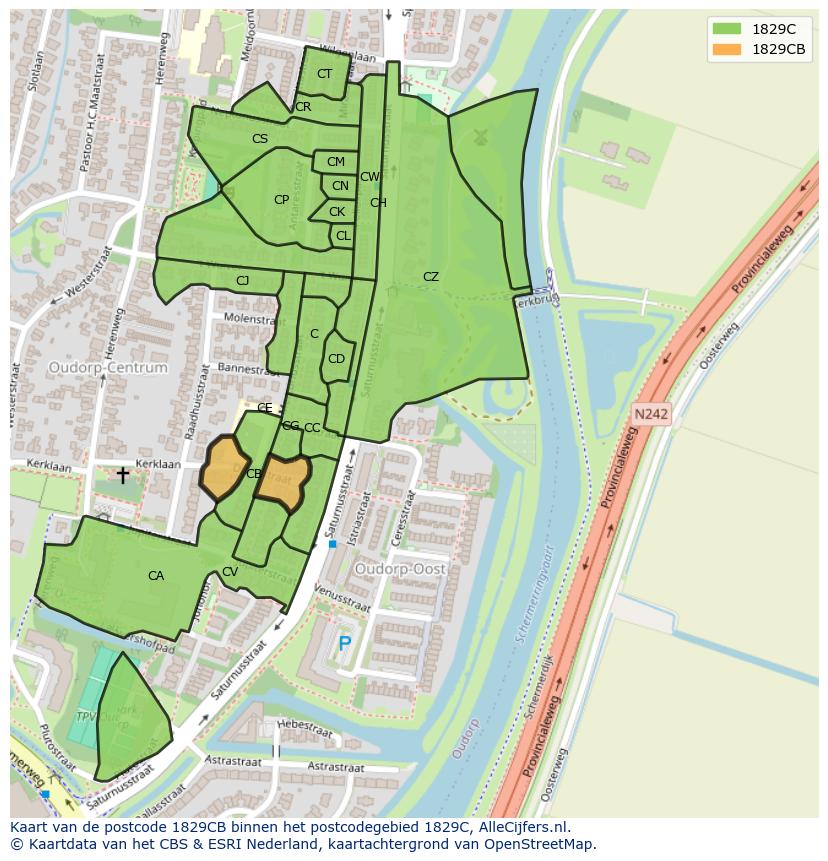 Afbeelding van het postcodegebied 1829 CB op de kaart.