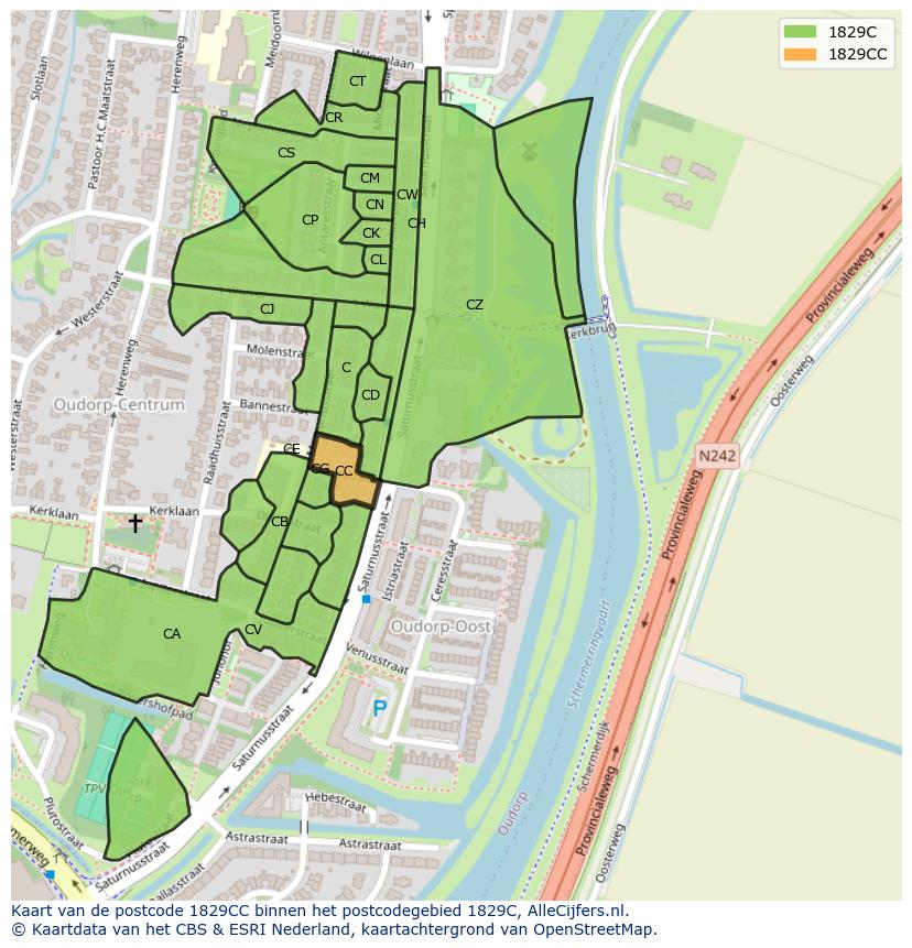 Afbeelding van het postcodegebied 1829 CC op de kaart.