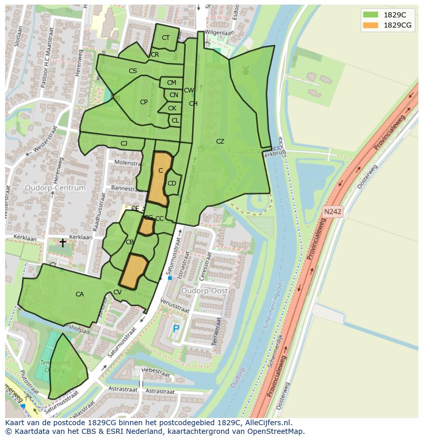 Afbeelding van het postcodegebied 1829 CG op de kaart.