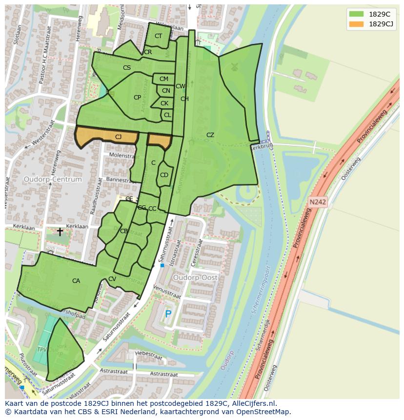 Afbeelding van het postcodegebied 1829 CJ op de kaart.