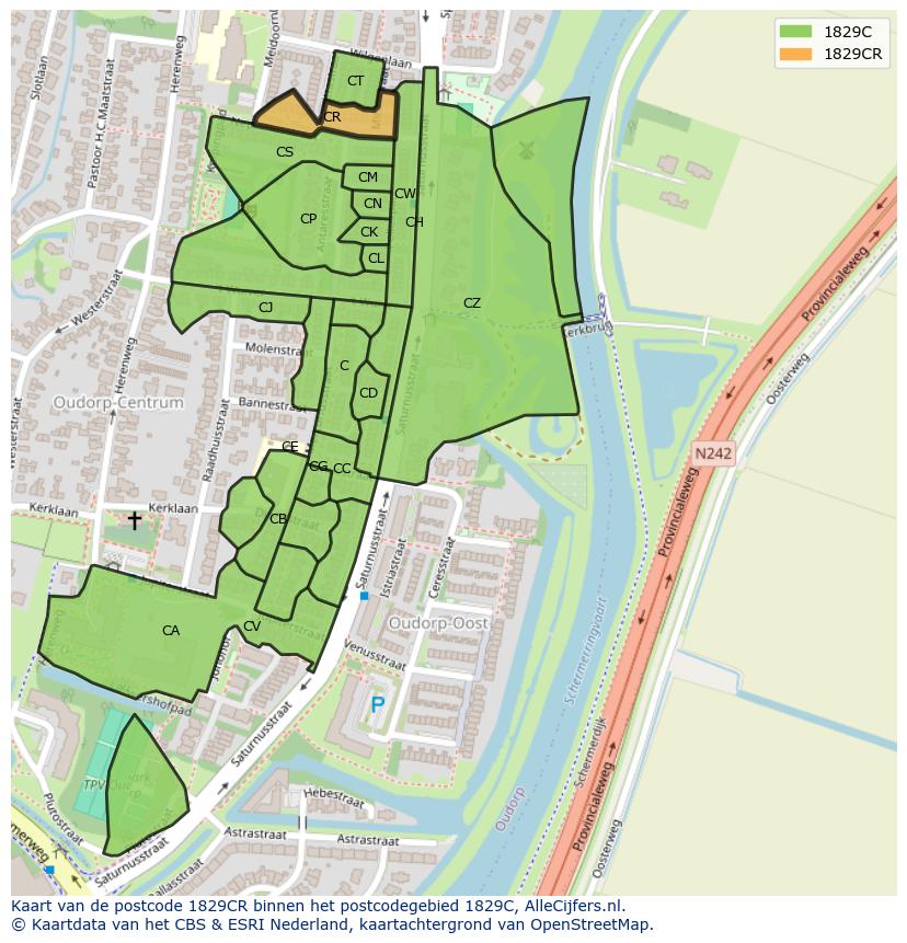 Afbeelding van het postcodegebied 1829 CR op de kaart.