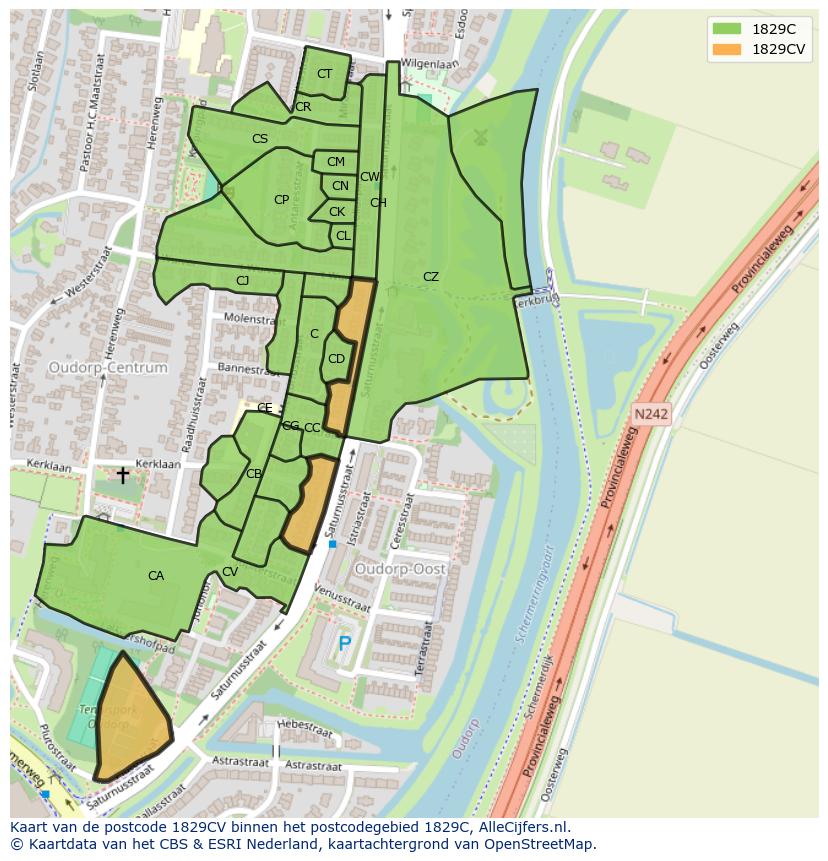 Afbeelding van het postcodegebied 1829 CV op de kaart.
