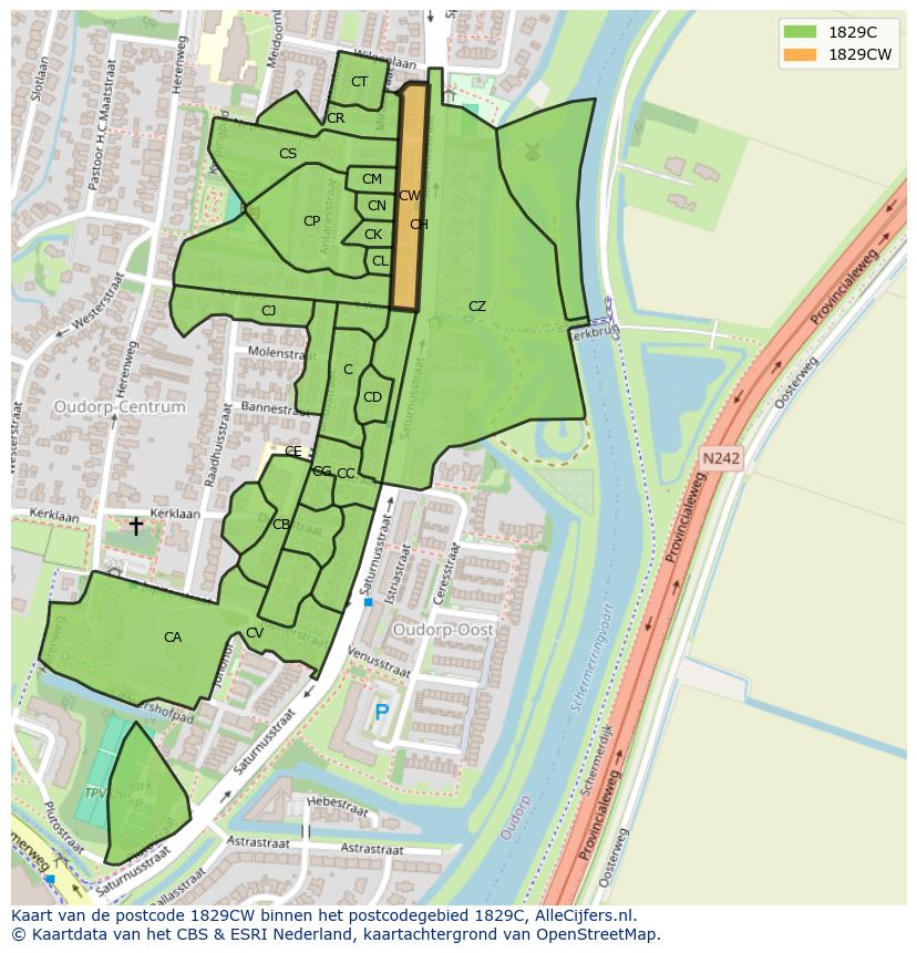 Afbeelding van het postcodegebied 1829 CW op de kaart.