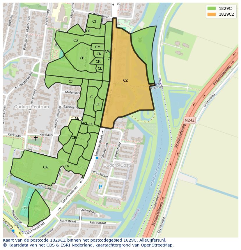 Afbeelding van het postcodegebied 1829 CZ op de kaart.