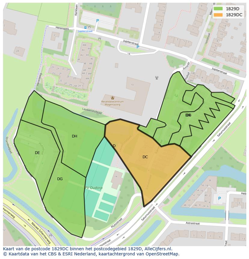 Afbeelding van het postcodegebied 1829 DC op de kaart.