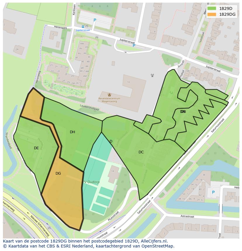 Afbeelding van het postcodegebied 1829 DG op de kaart.