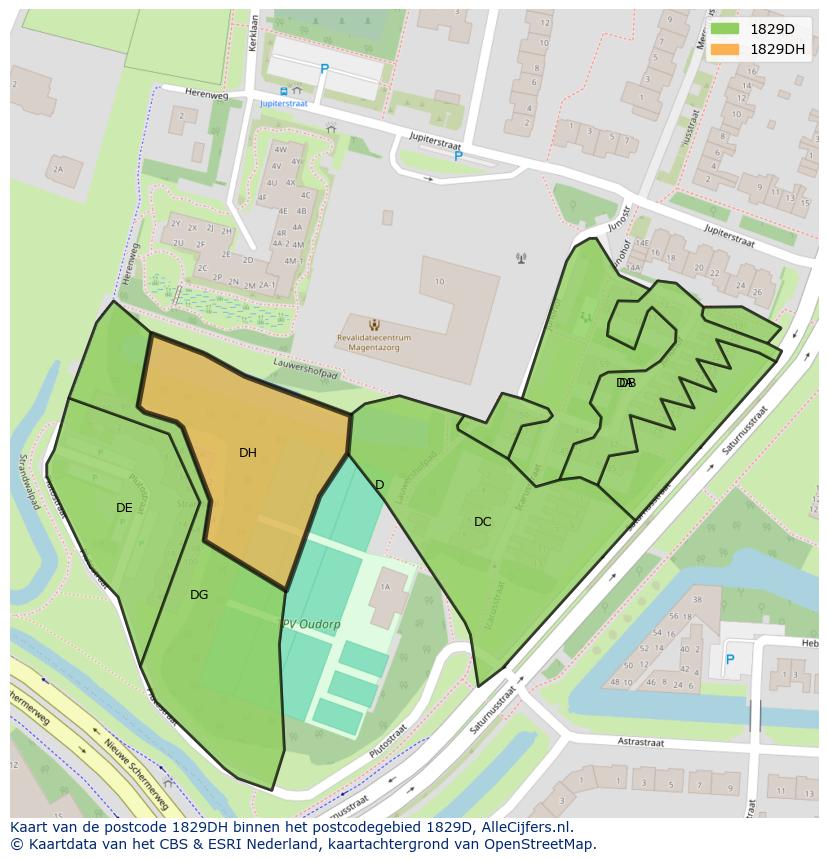 Afbeelding van het postcodegebied 1829 DH op de kaart.