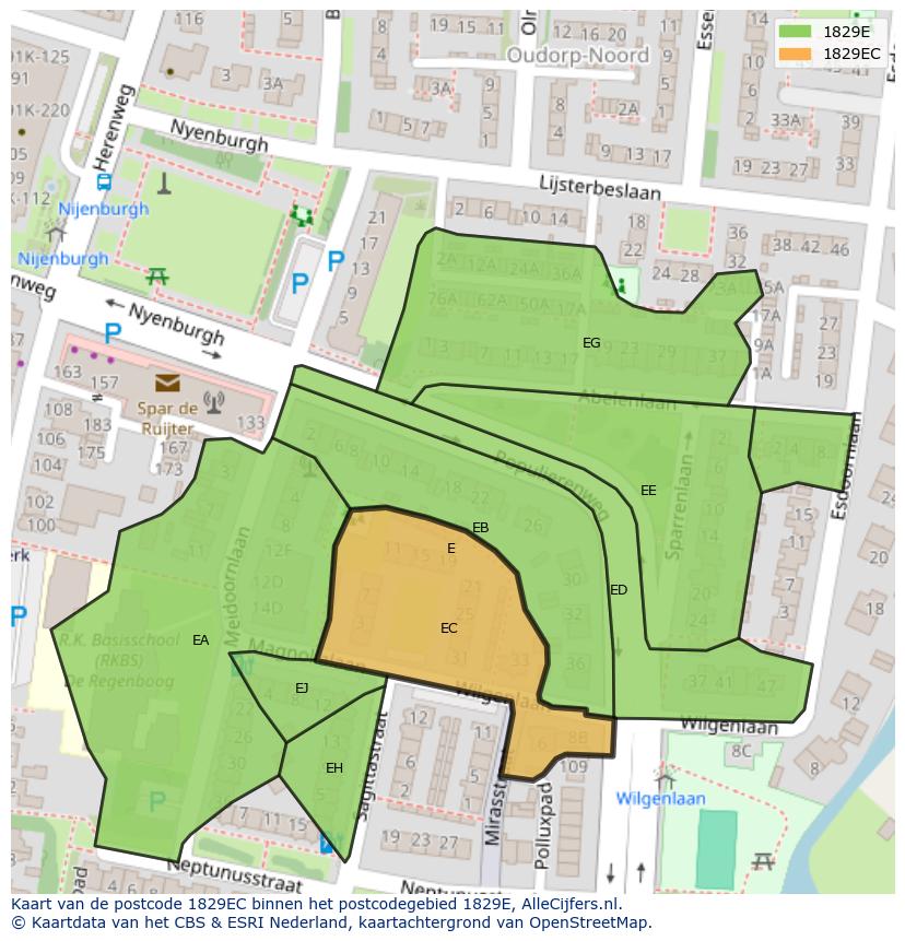 Afbeelding van het postcodegebied 1829 EC op de kaart.