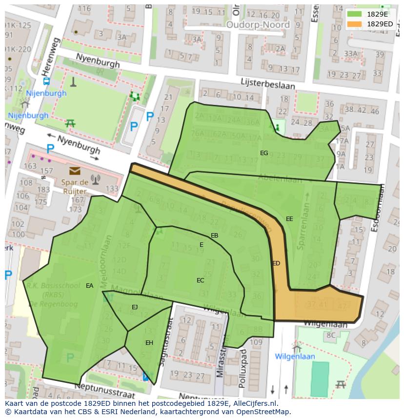 Afbeelding van het postcodegebied 1829 ED op de kaart.