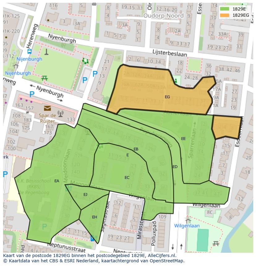 Afbeelding van het postcodegebied 1829 EG op de kaart.