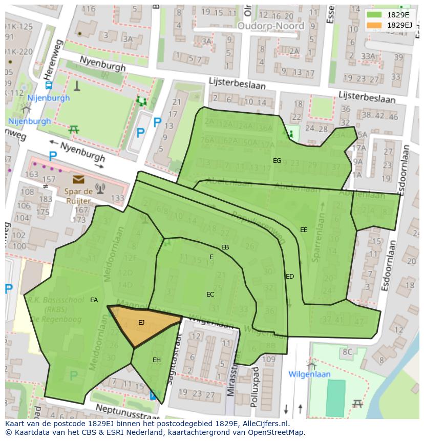 Afbeelding van het postcodegebied 1829 EJ op de kaart.