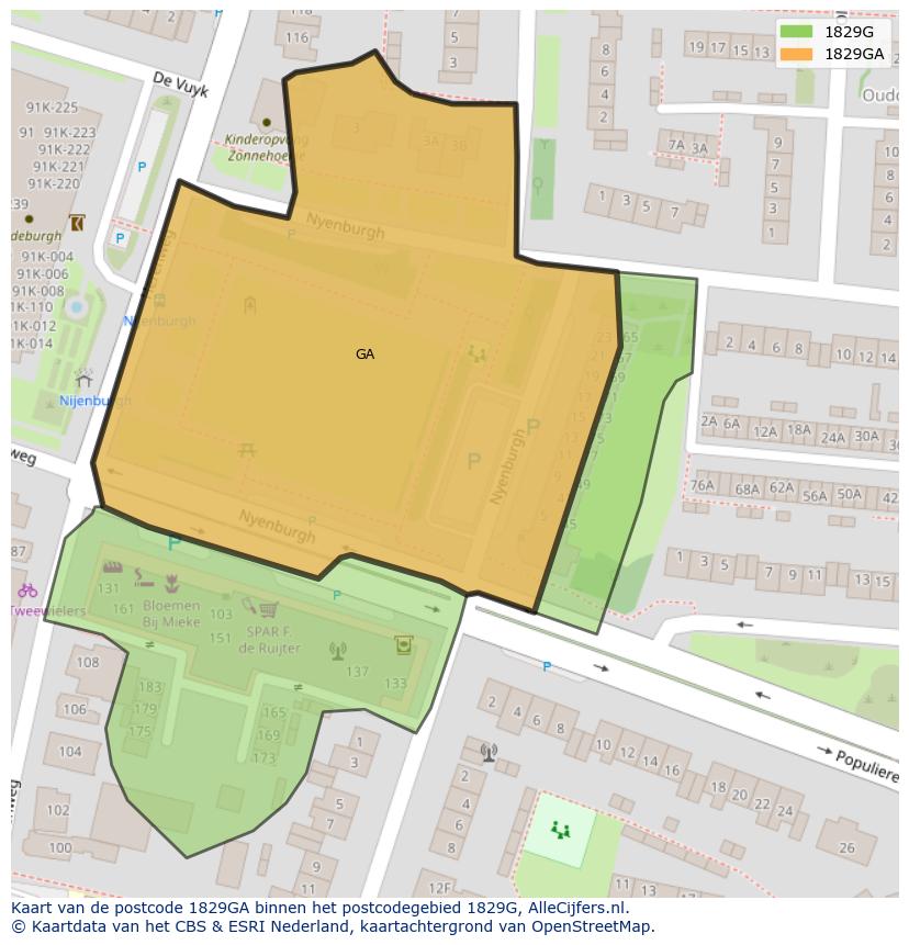 Afbeelding van het postcodegebied 1829 GA op de kaart.