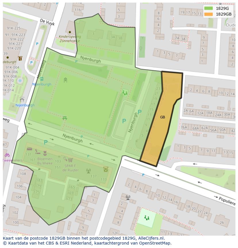 Afbeelding van het postcodegebied 1829 GB op de kaart.