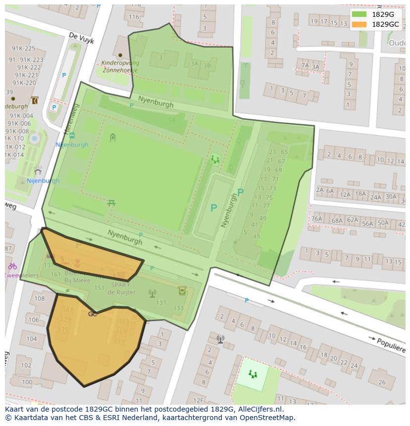 Afbeelding van het postcodegebied 1829 GC op de kaart.