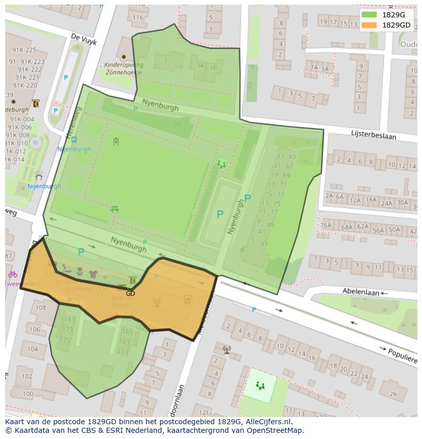 Afbeelding van het postcodegebied 1829 GD op de kaart.