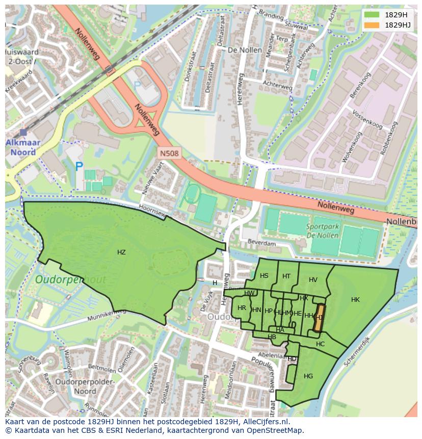 Afbeelding van het postcodegebied 1829 HJ op de kaart.