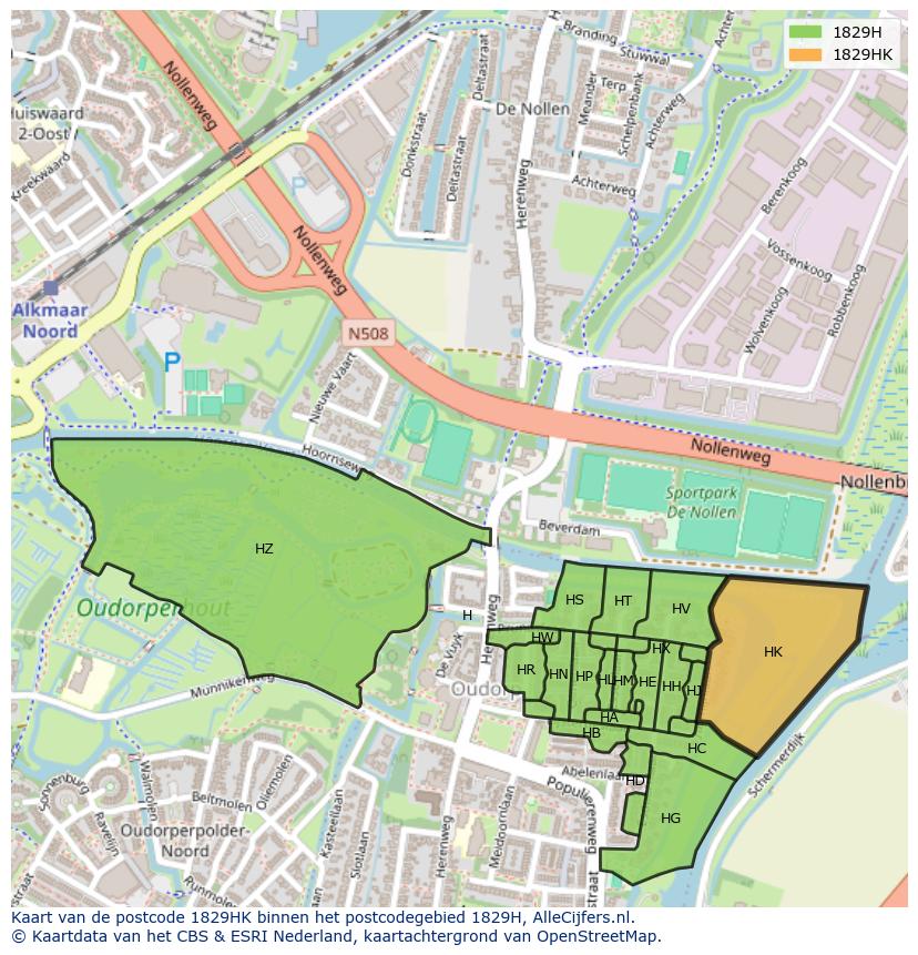 Afbeelding van het postcodegebied 1829 HK op de kaart.