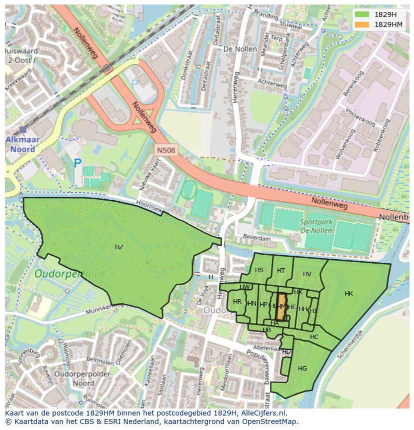 Afbeelding van het postcodegebied 1829 HM op de kaart.
