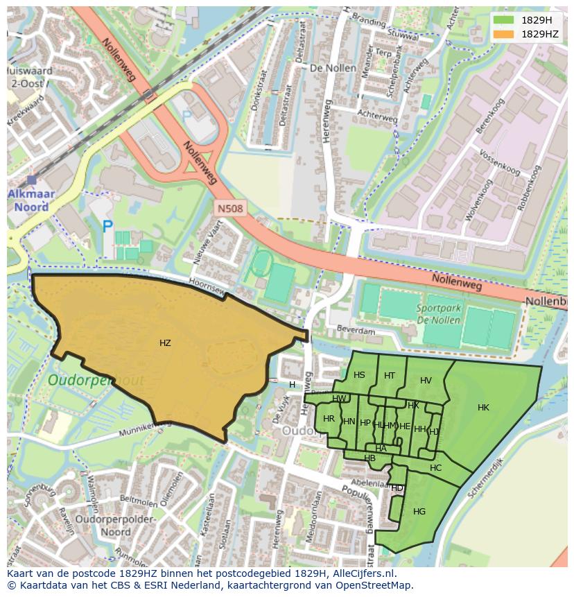 Afbeelding van het postcodegebied 1829 HZ op de kaart.