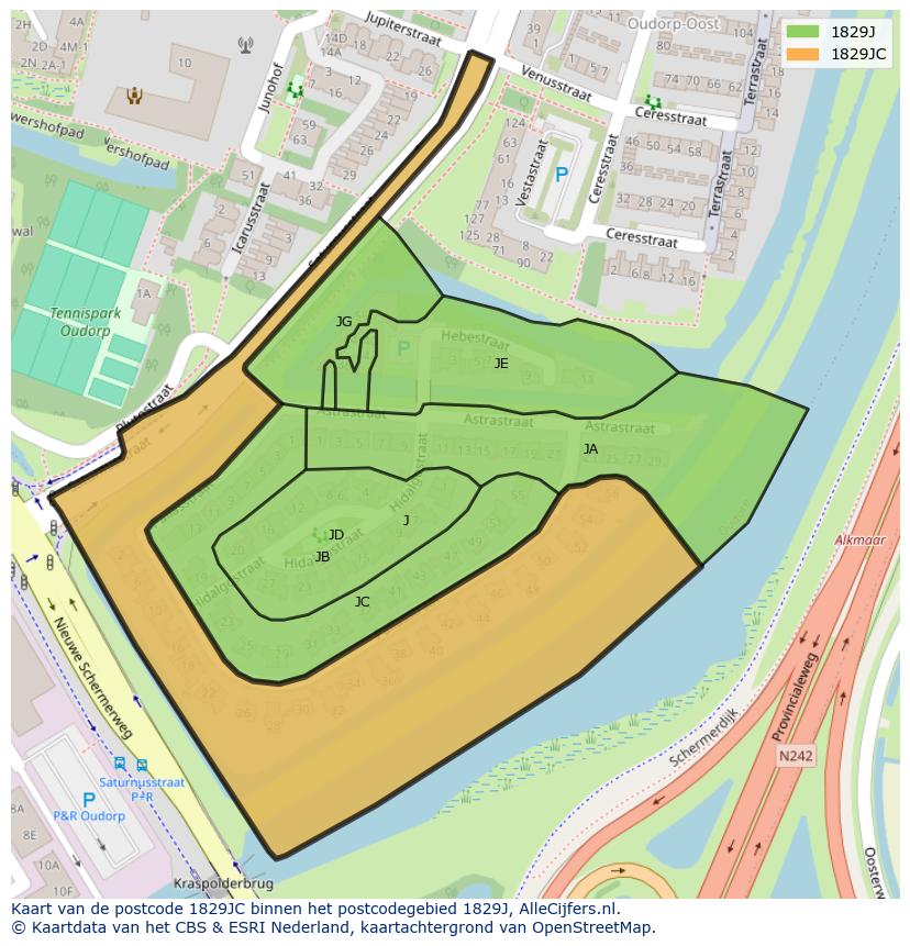 Afbeelding van het postcodegebied 1829 JC op de kaart.
