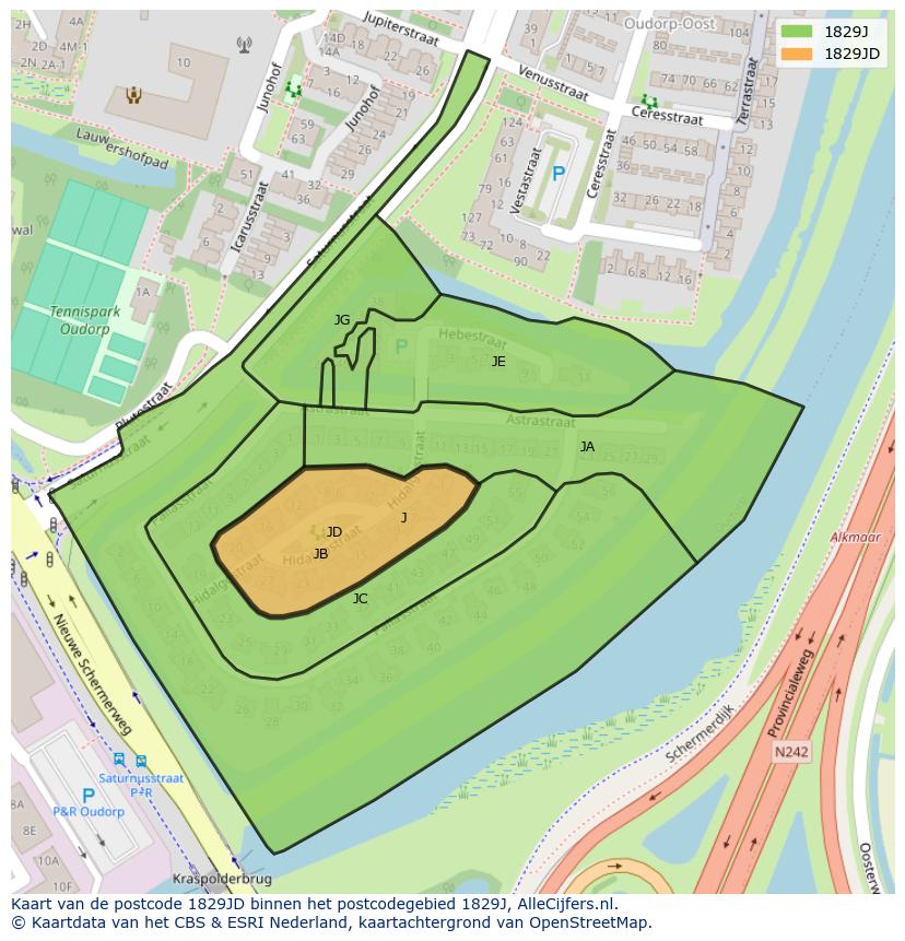 Afbeelding van het postcodegebied 1829 JD op de kaart.