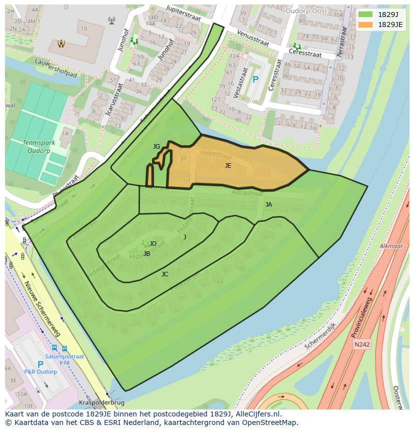 Afbeelding van het postcodegebied 1829 JE op de kaart.