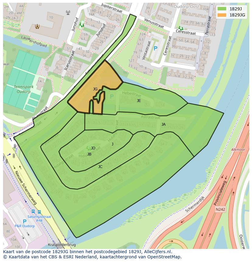 Afbeelding van het postcodegebied 1829 JG op de kaart.