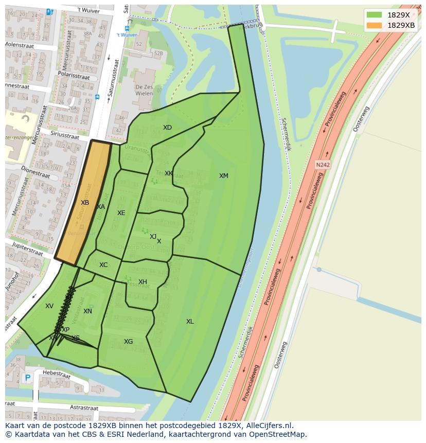 Afbeelding van het postcodegebied 1829 XB op de kaart.