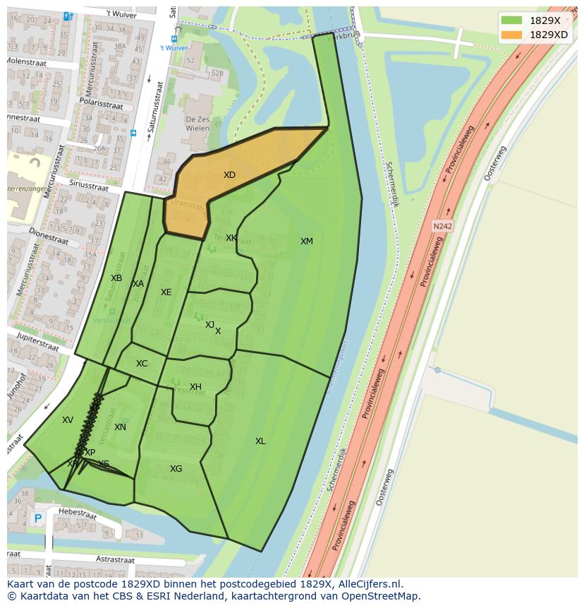 Afbeelding van het postcodegebied 1829 XD op de kaart.