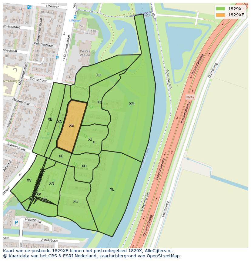Afbeelding van het postcodegebied 1829 XE op de kaart.